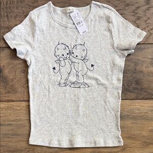 Brandy Melville Gray Kids Tee with Cute Devil Print